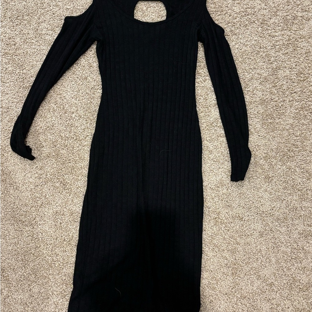 Black Cold Shoulder Ribbed Dress